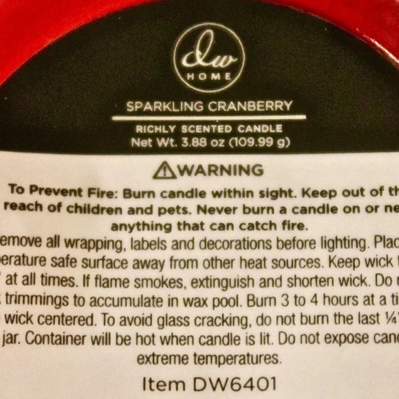 DW HOME CANDLE SPARKLING CRANBERRY MINI 3.8oz 1 WICK RICHLY SCENTED NEW - Picture 5 of 5